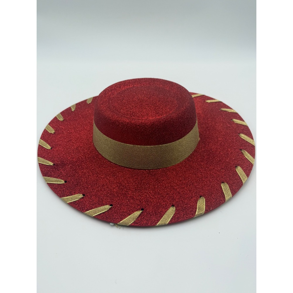 Disney Toy Story Jessie Red Glitter Cowgirl Hat Gold Trim Costume Accessory